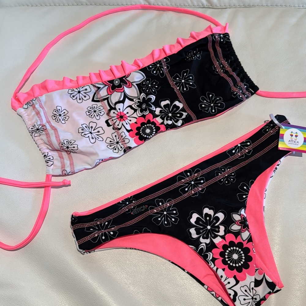 Attica swimwear women size small black and neon pink bikini top and bottom set